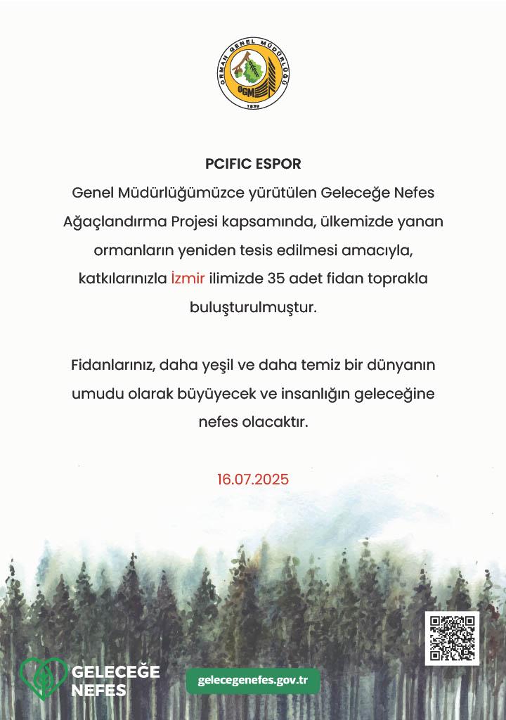 PCIFIC Espor olarak fidan bağışladık! 🌲
